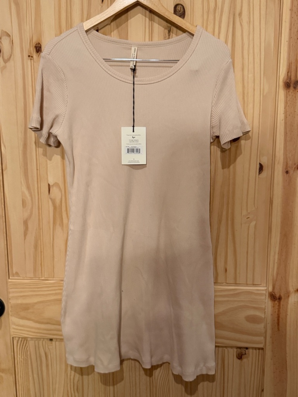 Spell Ribbed Short Sleeve Tunic Dress in Light Beige